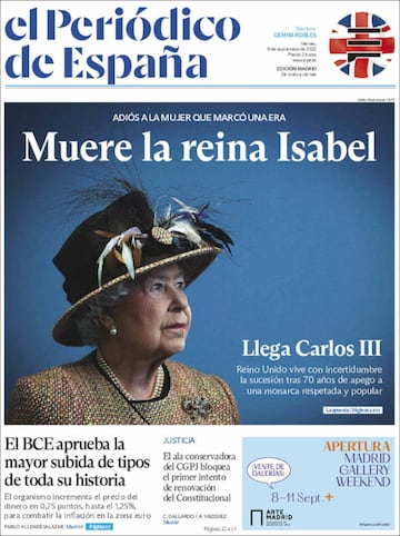 Las portadas de los diarios tras el fallecimiento de Isabel II