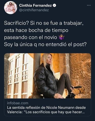 El motivo por el que Cinthia Fernández criticó a Nicole Neumann en Instagram