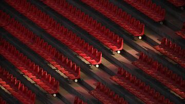 Empty stands are pictured prior the German first division Bundesliga football match FC Cologne vs RB Leipzig, in Cologne, western Germany, on April 20, 2021. (Photo by Lukas SCHULZE / POOL / AFP) / DFL REGULATIONS PROHIBIT ANY USE OF PHOTOGRAPHS AS IMAGE