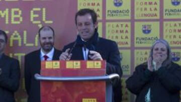 Rosell, durante la presentaci&oacute;n de la gu&iacute;a &#039;&#039;Con el catal&aacute;n, chuta y gooool!&#039;&#039; .