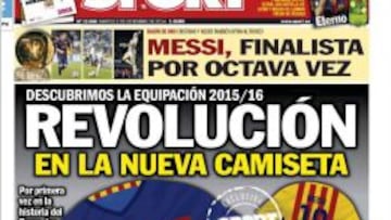 Portada del 'Sport' donde se revela la nueva camiseta del Barcelona.