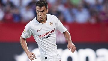 SEVILLE, SPAIN - AUGUST 30: Sergio Reguilon Rodriguez of Sevilla FC in action during the Liga match between Sevilla FC and RC Celta de Vigo at Estadio Ramon Sanchez Pizjuan on August 30, 2019 in Seville, Spain. (Photo by Quality Sport Images/Getty Images)