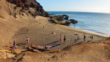 TENERIFE, SPAIN - JANUARY 10: Tourists and locals tan at a sunbath at the sandy nudist nude bathing beach of Playa de la Tejita on January 10, 2018 in El Medano, Tenerife, Spain. (Photo by EyesWideOpen/Getty Images)