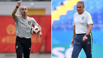 Roberto Mart&iacute;nez, seleccionador de B&eacute;lgica (izquierda) y Tite, seleccionador de Brasil (derecha).