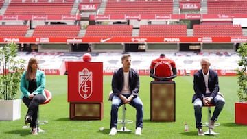 Patricia Rodr&iacute;guez, Robert Moreno y Pep Boada, durante la presentaci&oacute;n del t&eacute;cnico.