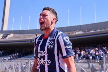   Lucas Ocampos celebrates his goal 1-2 of Monterrey during the Quarter final second leg match between Pumas UNAM and Monterrey as part of the Liga BBVA MX, Torneo Apertura 2024 at Olimpico Universitario Stadium on December 01, 2024 in Mexico City, Mexico.