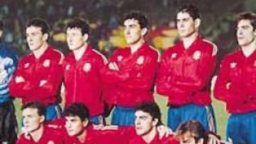 <b>VENCIDOS EN SEVILLA</b>. Zubizarreta, Bango, Vizcaíno, Abelardo, Hierro y Solozábal; Butragueño, Cristóbal, Manolo, Sanchis y Martín Vázquez.