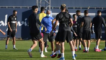 Sergio Pellicer durante el entrenamiento de este miñercoles en La Rosaleda.