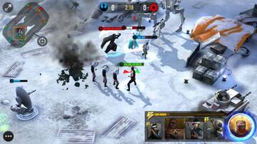 Force Arena, pantalla de juego con los h&eacute;roes Han Solo por un lado y Darth Vader por otro