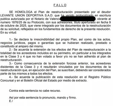 La Justicia avala el plan de reestructuración del Levante