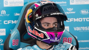 NORTHAMPTON, ENGLAND - MAY 23: David Alonso of Colombia and CFMOTO Aspar Team
looks on in box during the MotoGP Of Great Britain - Free Practice at Silverstone Circuit on May 23, 2025 in Northampton, England. (Photo by Mirco Lazzari gp/Getty Images)