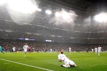 Benzema marc¨® los dos goles locales del empate a dos contra los franceses. En la imagen, el 1-0.