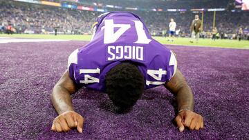 MINNEAPOLIS, MN - JANUARY 14: Stefon Diggs #14 of the Minnesota Vikings celebrates after defeating the New Orleans Saints in the NFC Divisional Playoff game at U.S. Bank Stadium on January 14, 2018 in Minneapolis, Minnesota.   Jamie Squire/Getty Images/AFP
 == FOR NEWSPAPERS, INTERNET, TELCOS &amp; TELEVISION USE ONLY ==