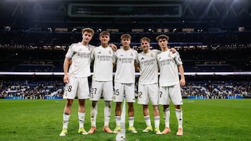 Los cinco jugadores del Castilla que jugaron el partido del Real Madrid contra el Elche: Palacios, Diego Aguado, Thiago Pitarch, Yáñez y Manuel Ángel.