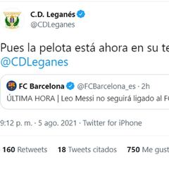 El Leganés ‘se apunta’ a la puja por Messi: “La pelota está en su tejado”