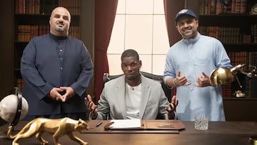 Pau Pogba, inversor y accionista de Al Haboob, primer equipo profesional de carreras de camellos de la historia, junto a sus socios en Arabia Saudí.