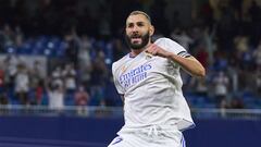 Karim Benzema, celebrando un gol con el Real Madrid.