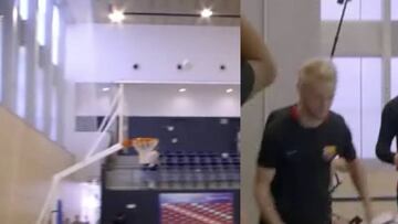 Barcelona: Rakitic fires ball into basketball hoop in precision test