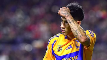 during the Quarter final first leg round match between Atletico de San Luis vs Tigres UANL as part of the Liga BBVA MX, Torneo Apertura 2024 at Alfonso Lastras Stadium on November 28, 2024 in San Luis Potosi, Mexico.