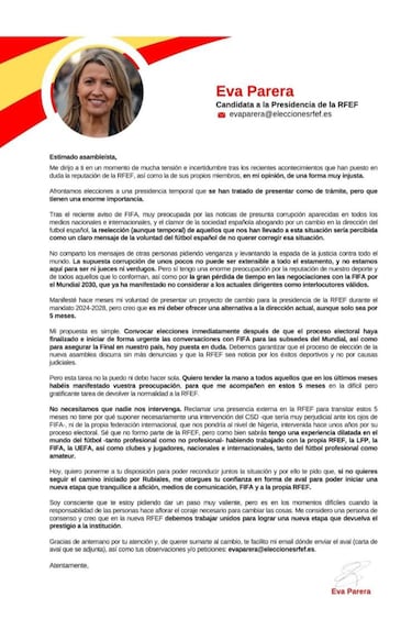 Eva Parera solicita avales