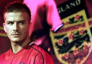 David Beckham en 2002 con Inglaterra. 