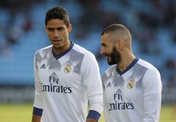 Real Madrid’s Raphael Varane and Karim Benzema before the match.