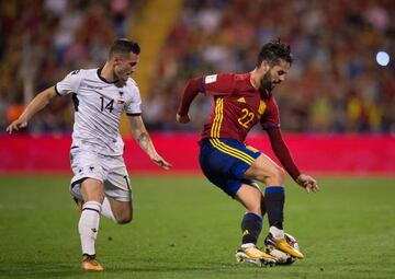 Isco with a typical turn away from Albania's Taulant Xhaka as Spain control the FIFA 2018 World Cup Qualifier.