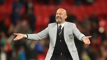 FILE PHOTO: Soccer Football - Euro 2020 - Semi Final - Italy v Spain - Wembley Stadium, London, Britain - July 6, 2021 Italy delegation chief Gianluca Vialli celebrates with staff after winning the penalty shootout Pool via REUTERS/Carl Recine/File Photo