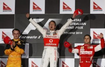 Jenson Button celebra su victoira en el GP de Australia de 2010.