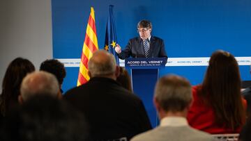 El expresidente de la Generalitat y candidato de Junts a las elecciones catalanas, Carles Puigdemont, durante su comparecencia ante los medios de comunicación, en Les 5 Éléments, a 26 de marzo de 2024, en Perpignan (Francia). El motivo de la comparecencia es explicar el acuerdo que ha firmado Junts con Joventut Republicana, Els Verds-Alternativa Verda, Reagrupament, Acció per la República, Estat Català, Mescat y Demòcrates, de cara a las elecciones catalanas del 12M.
26 MARZO 2024;CATALUÑA;CATALUNYA;PUIGDEMONT;ACUERDO;INDEPENDENCIA;INDEPENDENTISTAS;ELECCIONES CATALANAS;PRESIDENTE;JUNTS;PARTIDOS POLÍTICOS
Glòria Sánchez / Europa Press
26/03/2024