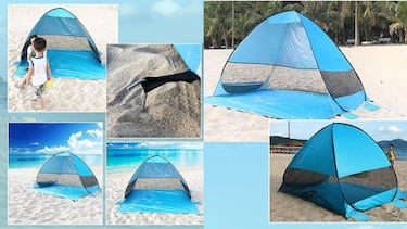 Relájate en la arena con esta carpa para playa plegable con protección UV y tejido ecológico 