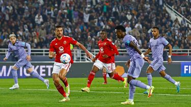 Soccer Football - FIFA Club World Cup - Semi Final - Al Ahly v Real Madrid - Prince Moulay Abdellah Stadium, Rabat, Morocco - February 8, 2023 Real Madrid's Vinicius Junior scores their first goal REUTERS/Andrew Boyers