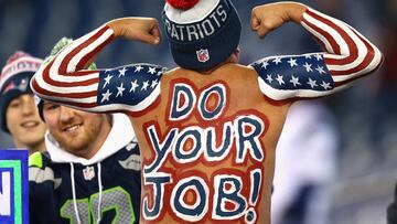 FOXBORO, MA - NOVEMBER 13: A fan reacts before a game between the New England Patriots and the Seattle Seahawks at Gillette Stadium on November 13, 2016 in Foxboro, Massachusetts.   Adam Glanzman/Getty Images/AFP
 == FOR NEWSPAPERS, INTERNET, TELCOS &amp; TELEVISION USE ONLY ==