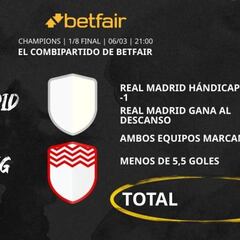 Real Madrid vs. RB Leipzig: Combipartido de Betfair a cuota 10.5
