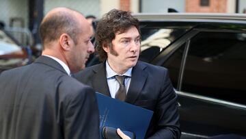 Argentina's President Javier Milei arrives to attend a memorial service to commemorate victims of the Holocaust,  at the Holocaust Museum of Buenos Aires, Argentina, January 26, 2024. REUTERS/Agustin Marcarian