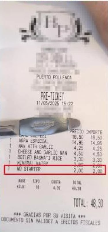 Salen a comer por Mallorca y les cobran un ¡®recargo¡¯ en el ticket por no pedir entrante: ¡°El camarero no entend¨ªa espa?ol¡±