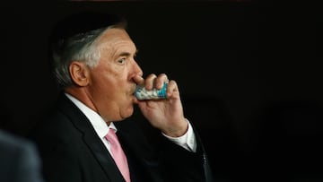 Real Madrid manager Carlo Ancelotti enjoys a concentration chew during games.