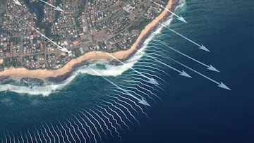 La direcci&oacute;n perfecta del swell en J-Bay combinada con la mejor direcci&oacute;n del viento, en Sud&aacute;frica, visto desde el aire en Google Earth. 