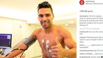 Radamel Falcao García compartió en su cuenta de Instagram una foto en la que realiza pruebas médicas para la nueva temporada con Mónaco.