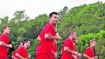 La plantilla, entrenando.