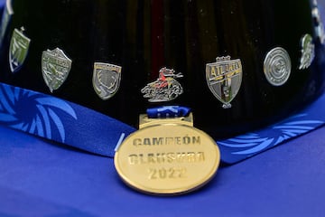 Champion Medals during the game Atletico Morelia vs Cimarrones FC, corresponding to second leg match the great Final of the Torneo Clausura Grita Mexico C22 of the Liga de Expansion MX, at Morelos Stadium, on May 14, 2022.

<br><br>

Medalla de Campeon durante el partido Atletico Morelia vs Cimarrones FC, correspondiente al partido de vuelta de la Gran Final del Torneo Clausura Grita Mexico C22 de la Liga de Expansion MX, en el Estadio Morelos, el 14 de Mayo de 2022.