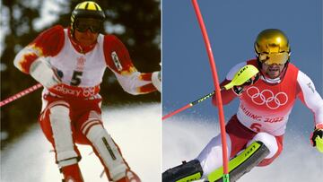 Hubert y Johannes Strolz compiten durante la prueba de la combinada en los Juegos Ol&iacute;mpicos de Invierno de Calgary 1988 y Pek&iacute;n 2022.