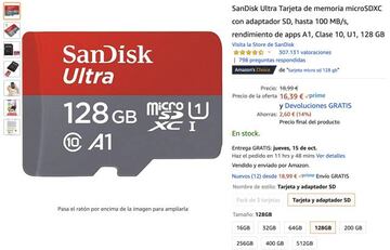 Amazon Prime Day: microSD de 128 GB por 16,39 euros