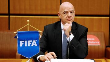 FIFA President Gianni Infantino waits for the start of a signing ceremony at the United Nations Office on Drugs and Crime (UNODC) headquarters in Vienna, Austria September 14, 2020.  REUTERS/Leonhard Foeger