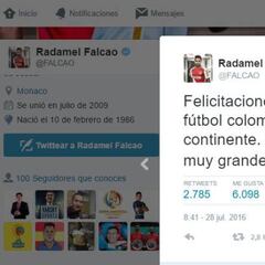 Falcao, Carlos Sánchez, Zúñiga y el FPC felicitan a Nacional