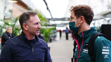 Christian Horner con Sebastian Vettel en el GP de Brasil 2021.