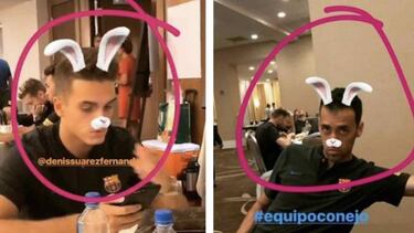 El #equipoconejo de Piqué en la concentración del Bar?a