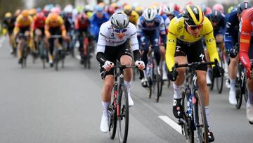 FONTAINEBLEAU, FRANCE - MARCH 06: Tadej Pogacar of Slovenia and UAE Team Emirates - White best young jersey competes during the 81st Paris - Nice 2023, Stage 2 a 163.7km stage from Bazainville to Fontainebleau / ParisNice / on March 06, 2023 in Fontainebleau, France. (Photo by Alex Broadway/Getty Images)