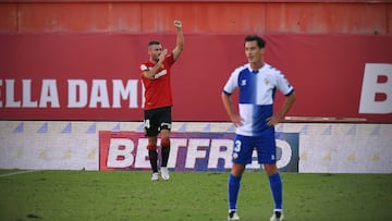 Dani Rodr&iacute;guez celebra el primer gol del Mallorca. 