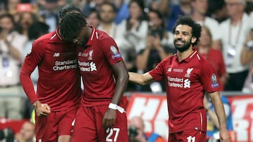 Origi celebra un gol con el Liverpool.